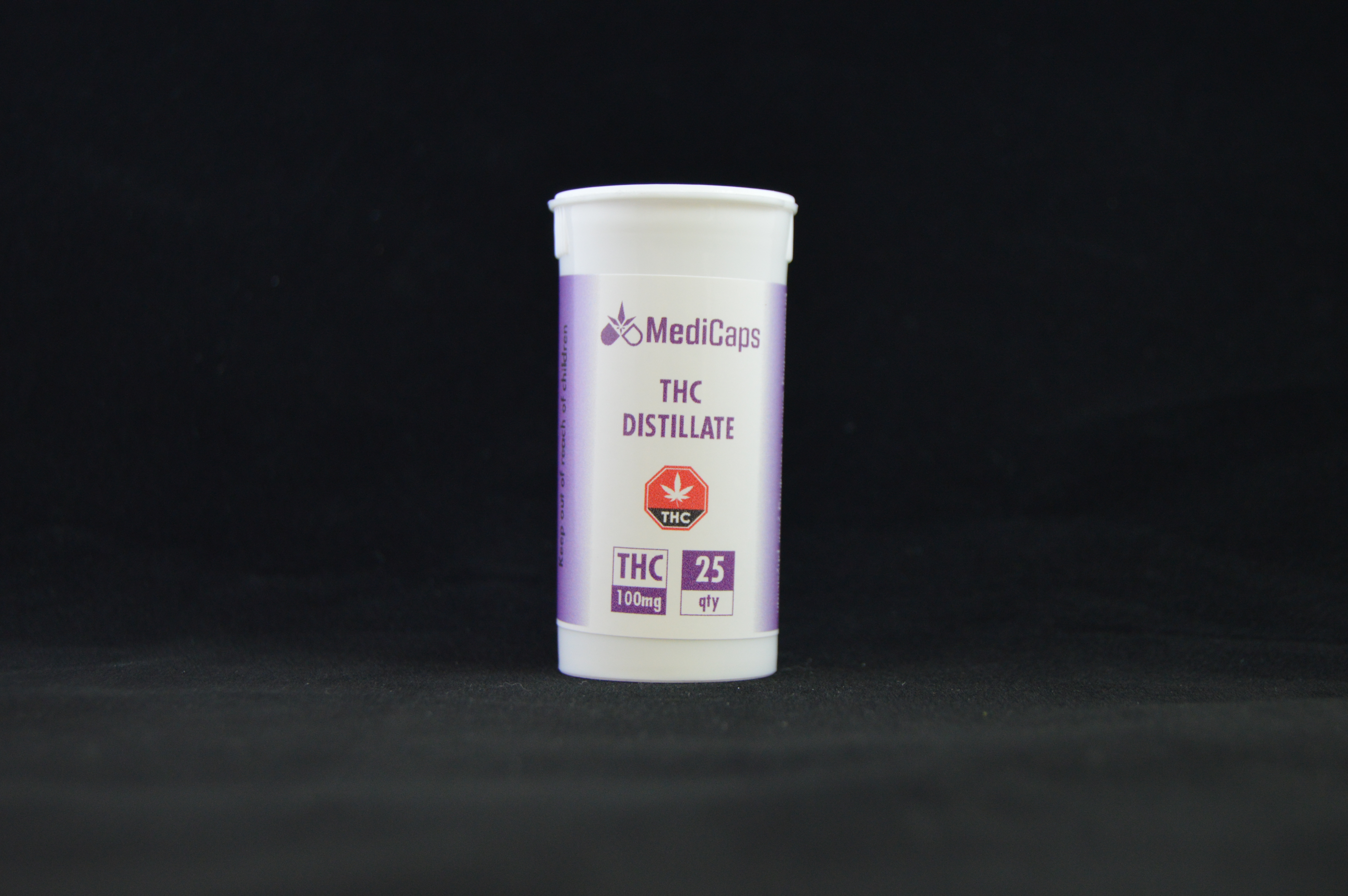 200mg THC Distillate Capsule - 25 Bottle image showcasing the potency and purity of the THC capsules
